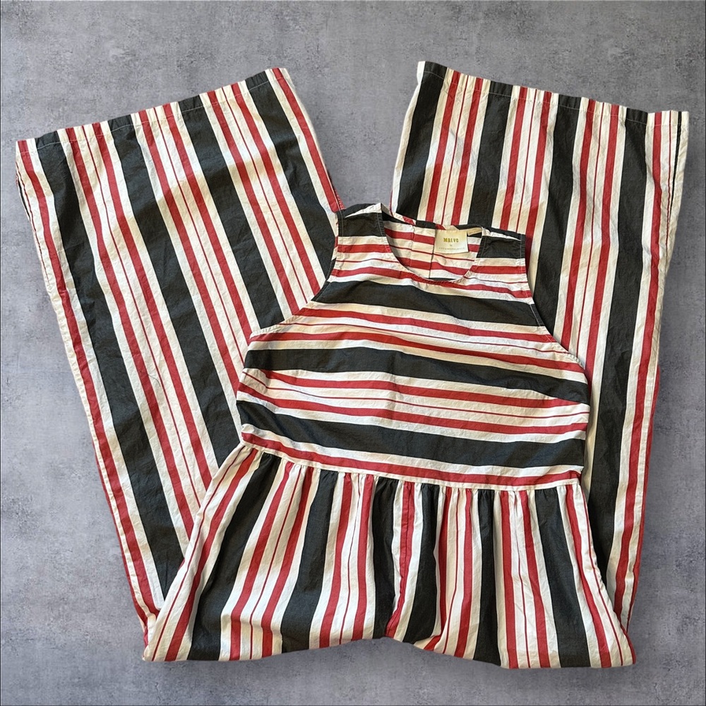 Maeve By Anthropologie Striped Motif 100% Cotton Jumpsuit Size Large Nautical